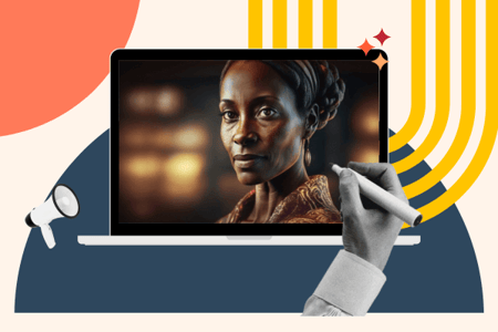 KI-Bild erstellt auf Laptop mit einer Hand vor dem Laptop, die das Bild erstellt
