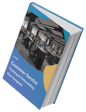 Training and onboarding plan template booklet with a blue and yellow cover, placed in a modern office setting filled with people working at desks.