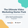 Text promoting a video marketing starter pack, featuring colorful geometric shapes, and logos for HubSpot and Videoask at the bottom.