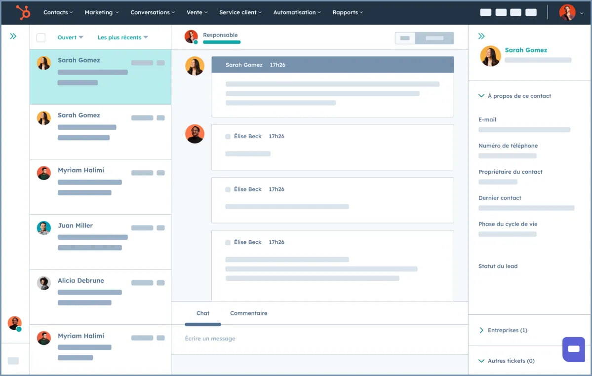interface logiciel service client hubspot